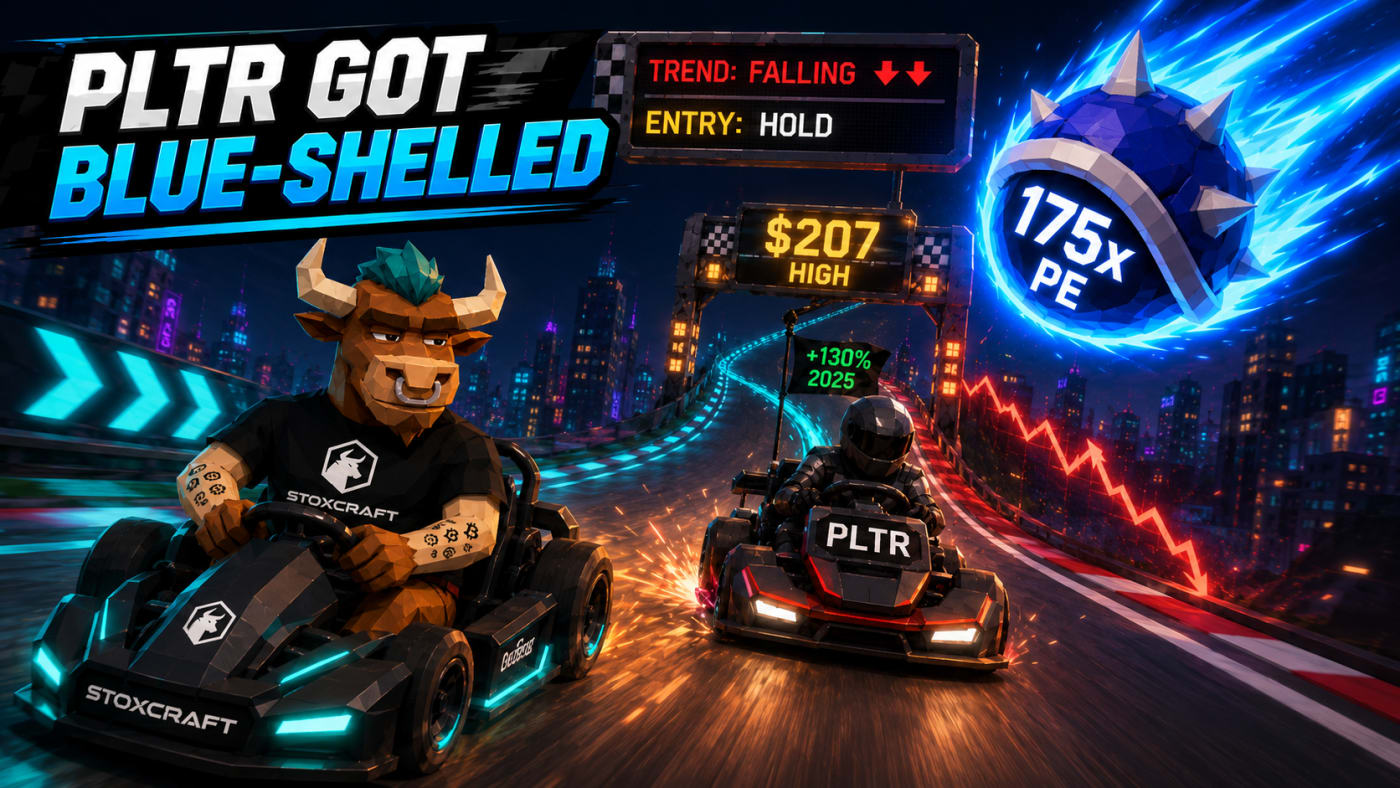 Palantir stock 2026 Mario Kart blue shell valuation risk Stoxcraft cover