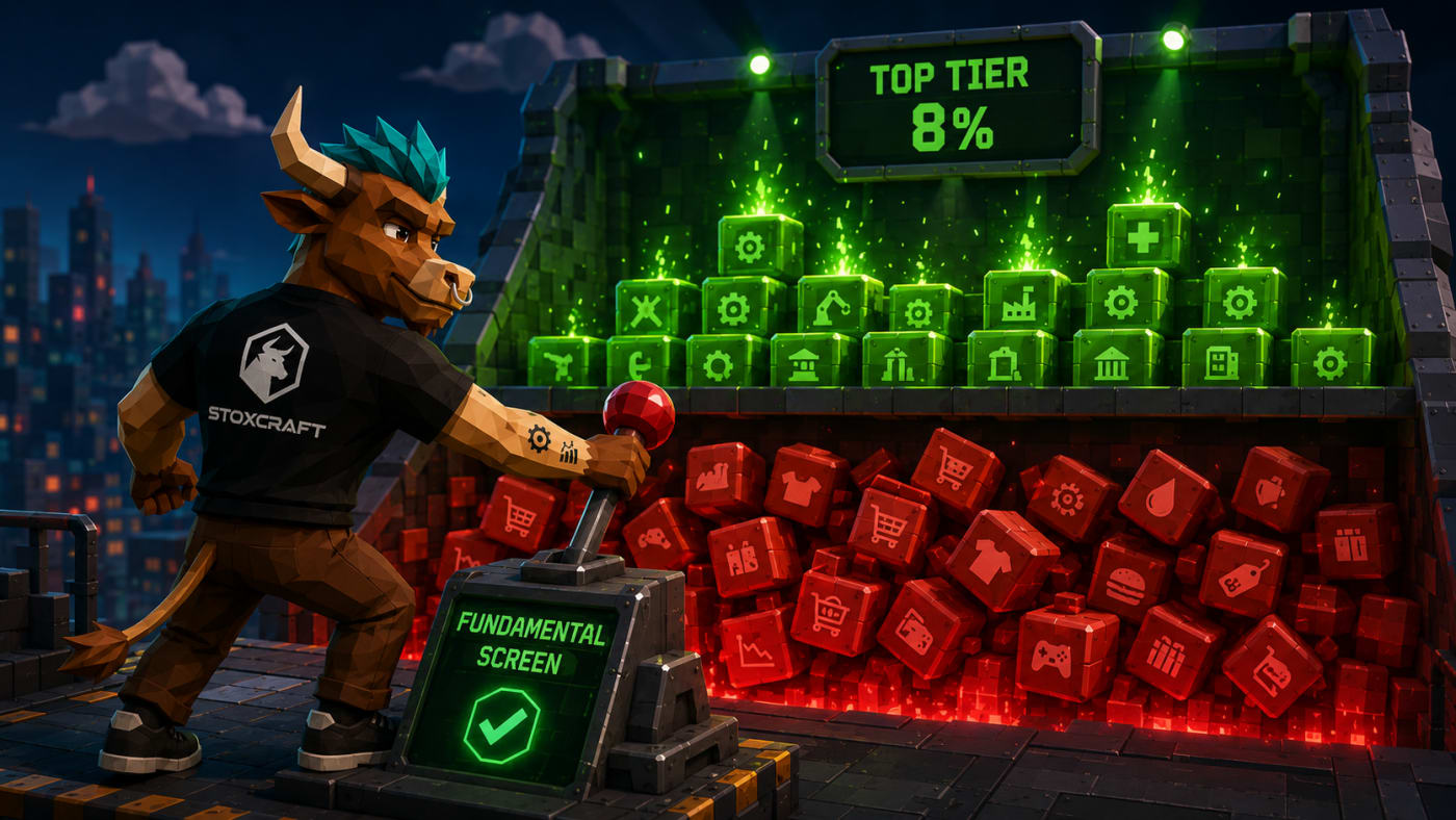 Stoxcraft 2026 health score screen shows only 8% of stocks reaching top-tier fundamentals