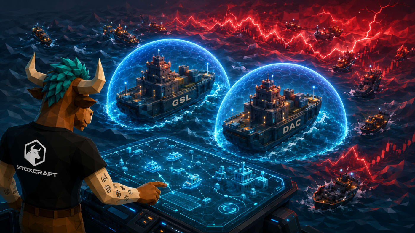 Toroshi commands GSL and DAC fortified containerships protected by glowing shields as red freight-rate waves crash around them.