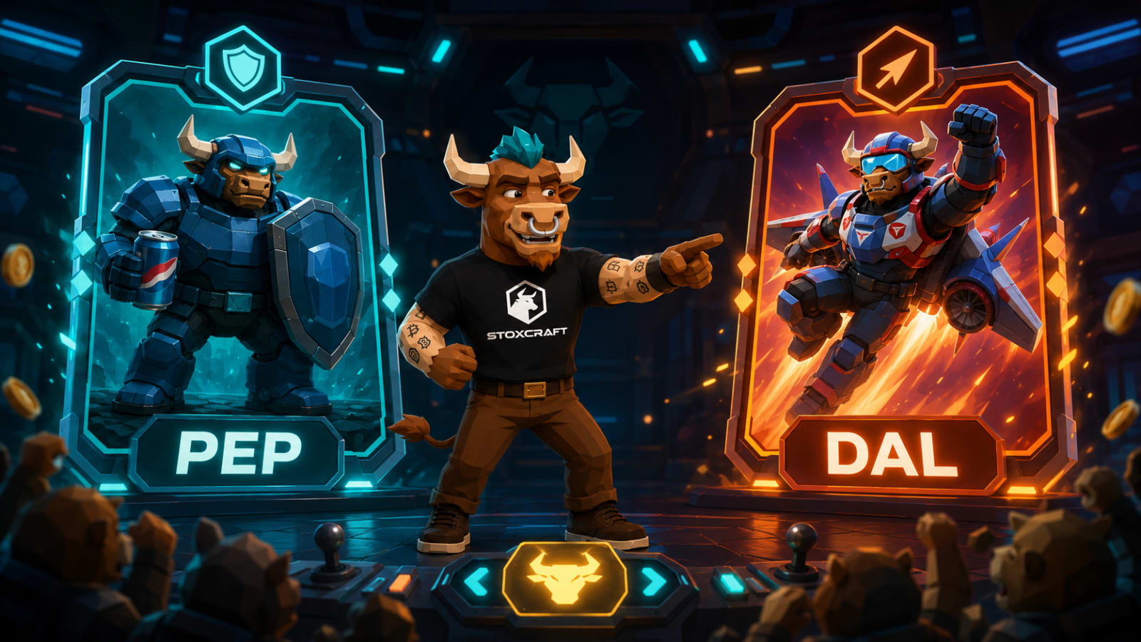 Toroshi picks between PEP and DAL on an arcade character-select screen ahead of Q2 earnings week