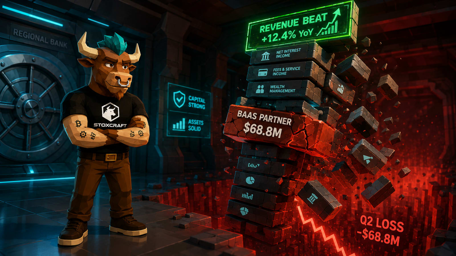 Low-poly Toroshi watches a cracked $68.8 million BaaS partner loan block trigger the collapse of CCB’s profit tower despite a Q2 revenue beat.
