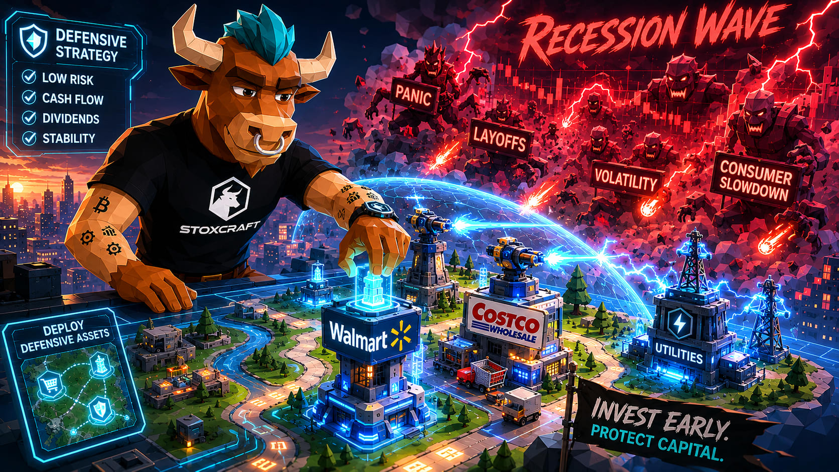 Toroshi Builds Walmart, Costco, and Utility Defenses Against Recession Wave in Tower Defense Market Battle