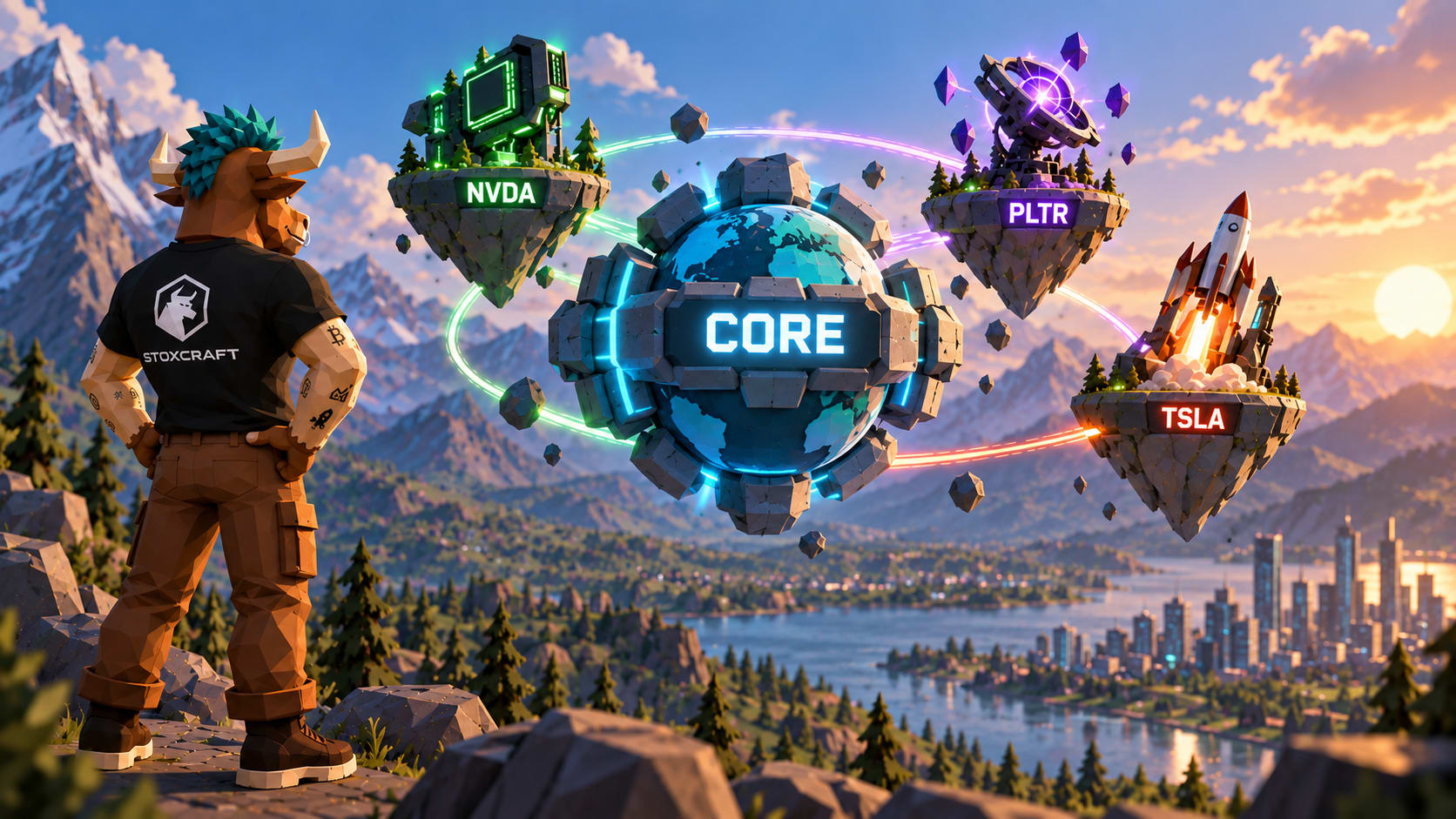 Toroshi looks toward a stable portfolio core orbited by NVDA, PLTR and TSLA satellites, visualizing the core-satellite investing strategy.