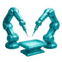 Low-poly 3D Intuitive Surgical (ISRG) stock icon with a stylized surgical robot, symbolizing healthcare and medical devices.