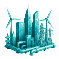 Low-poly 3D Brookfield Asset Management (BAM) stock icon with a stylized skyline, symbolizing real estate and commercial.