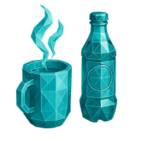 Low-poly 3D Keurig Dr Pepper (KDP) stock icon with a stylized coffee cup, symbolizing consumer staples and beverages.