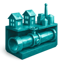 Low-poly 3D Williams Companies (WMB) stock icon with a stylized pipeline, symbolizing oil, gas, and energy.