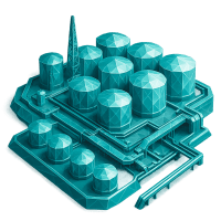 Low-poly 3D Kinder Morgan (KMI) stock icon with a stylized pipeline, symbolizing oil, gas, and energy.