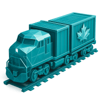 Low-poly 3D Canadian National Railway (CNR) stock icon with a stylized train, symbolizing transportation and logistics.