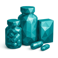 Low-poly 3D CVS Health (CVS) stock icon with a stylized pharmacy cross, symbolizing healthcare and biotech.