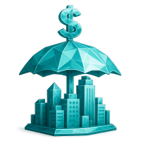 Low-poly 3D Arthur J. Gallagher (AJG) stock icon with a stylized umbrella, symbolizing financial services and insurance.