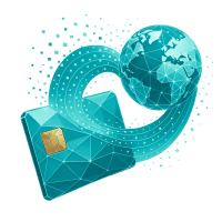 Low-poly 3D Discover Financial (DFS) stock icon with a stylized swoosh, symbolizing financial services and risk.