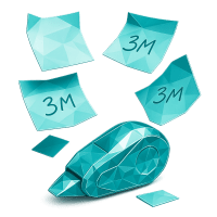 Low-poly 3D 3M (MMM) stock icon with a stylized tape roll, symbolizing industrials and packaging.