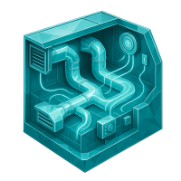 Low-poly 3D Carrier Global (CARR) stock icon with a stylized air conditioner, symbolizing industrials and building products.