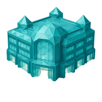 Low-poly 3D Simon Property Group (SPG) stock icon with a stylized shopping mall, symbolizing e-commerce and logistics.