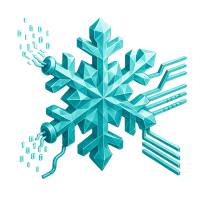 Low-poly 3D Snowflake (SNOW) stock icon with a stylized snowflake, symbolizing technology and software.