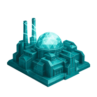 Low-poly 3D Dominion Energy (D) stock icon with a stylized lightning bolt, symbolizing oil, gas, and energy.