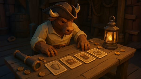 Low-poly bull holding a bond certificate and coupon tags, representing bonds, yields, interest rates, and fixed income basics.