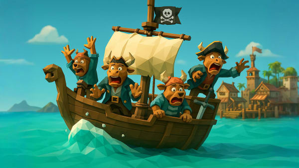 Low-poly bull reading a “derivatives” scroll with warning signs, representing options, futures, and leveraged products risks.