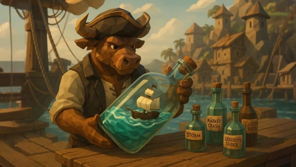 Low-poly bull sorting products into a toolkit, representing choosing investment products based on goals and risk tolerance.