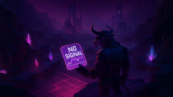 Low-poly bear passing a checkpoint gate, representing completing fundamental analysis training and unlocking the next lesson.