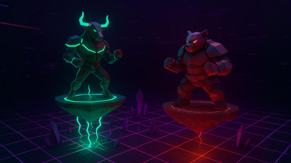 Low-poly bear comparing revenue and profit charts, representing financial statements, business quality, and long-term investing.