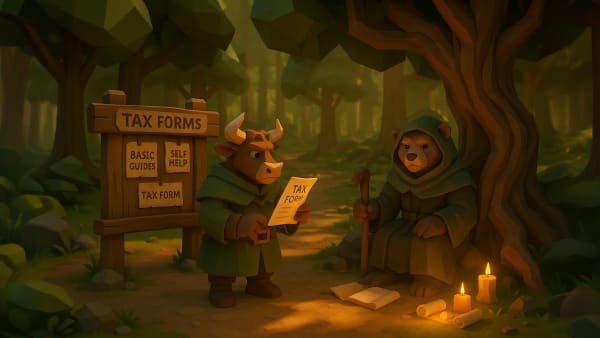 Low-poly bull crossing a checkpoint gate, representing completing technical analysis training and advancing to the next module.