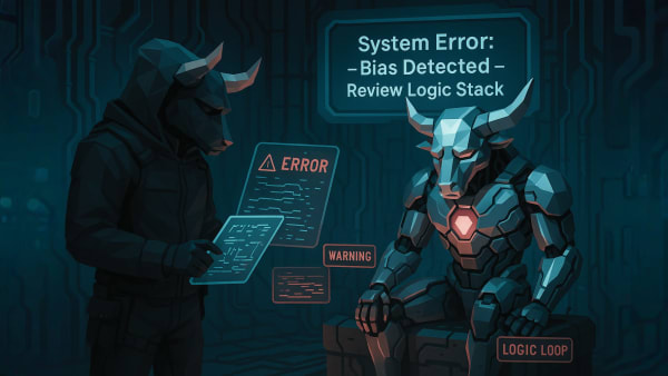 Low-poly bull comparing hype cycle stages on a chart, representing boom-and-bust patterns and smarter risk management.