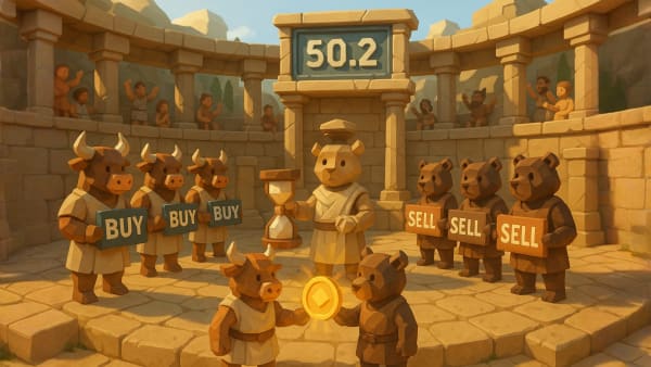 Low-poly bull earning a completed mindset badge, representing finishing investor psychology training and leveling up in Stoxcraft.