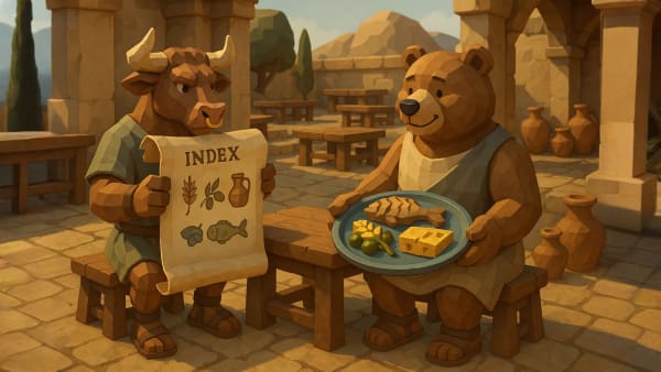 Low-poly bull resisting a “buy now” temptation sign, representing impulse control, risk awareness, and smarter investing.