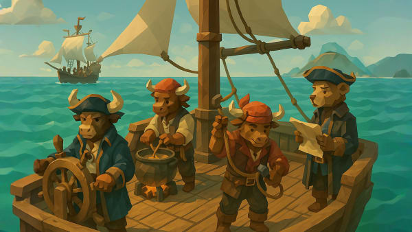 Low-poly bull inspecting an ETF crate with icons, representing ETFs, index funds, and passive investing strategies.