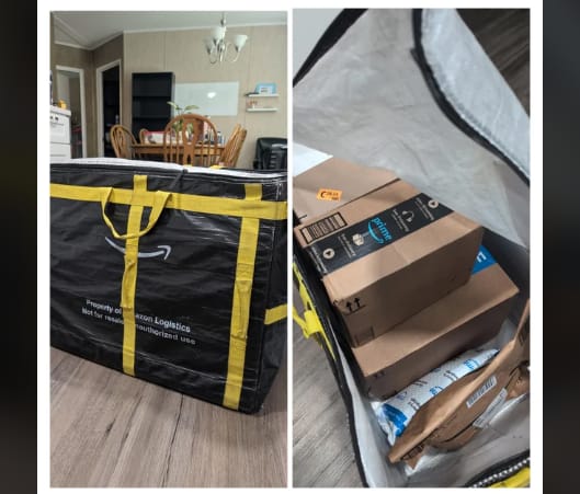 My Amazon driver didn't feel like unloading my packages and just left the entire tote bag.