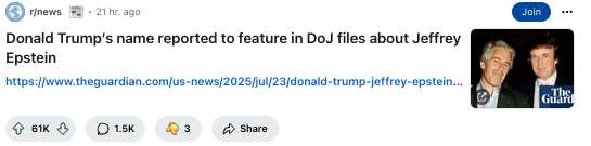 Donald Trump’s name reported to feature in DoJ files about Jeffrey Epstein