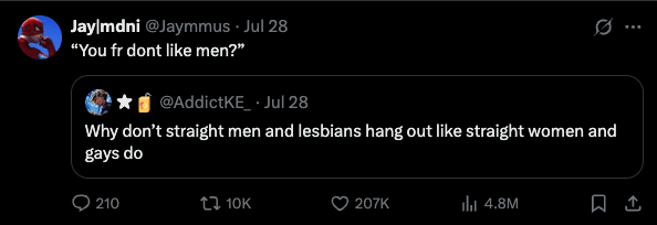 Why don’t straight men and lesbians hang out