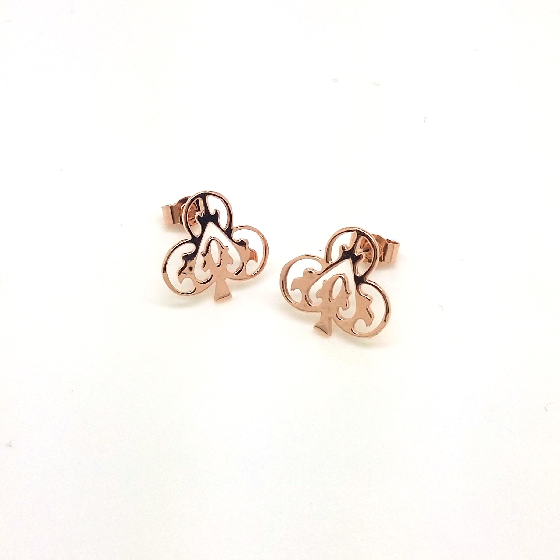 Rose Gold Ace of Club Studs