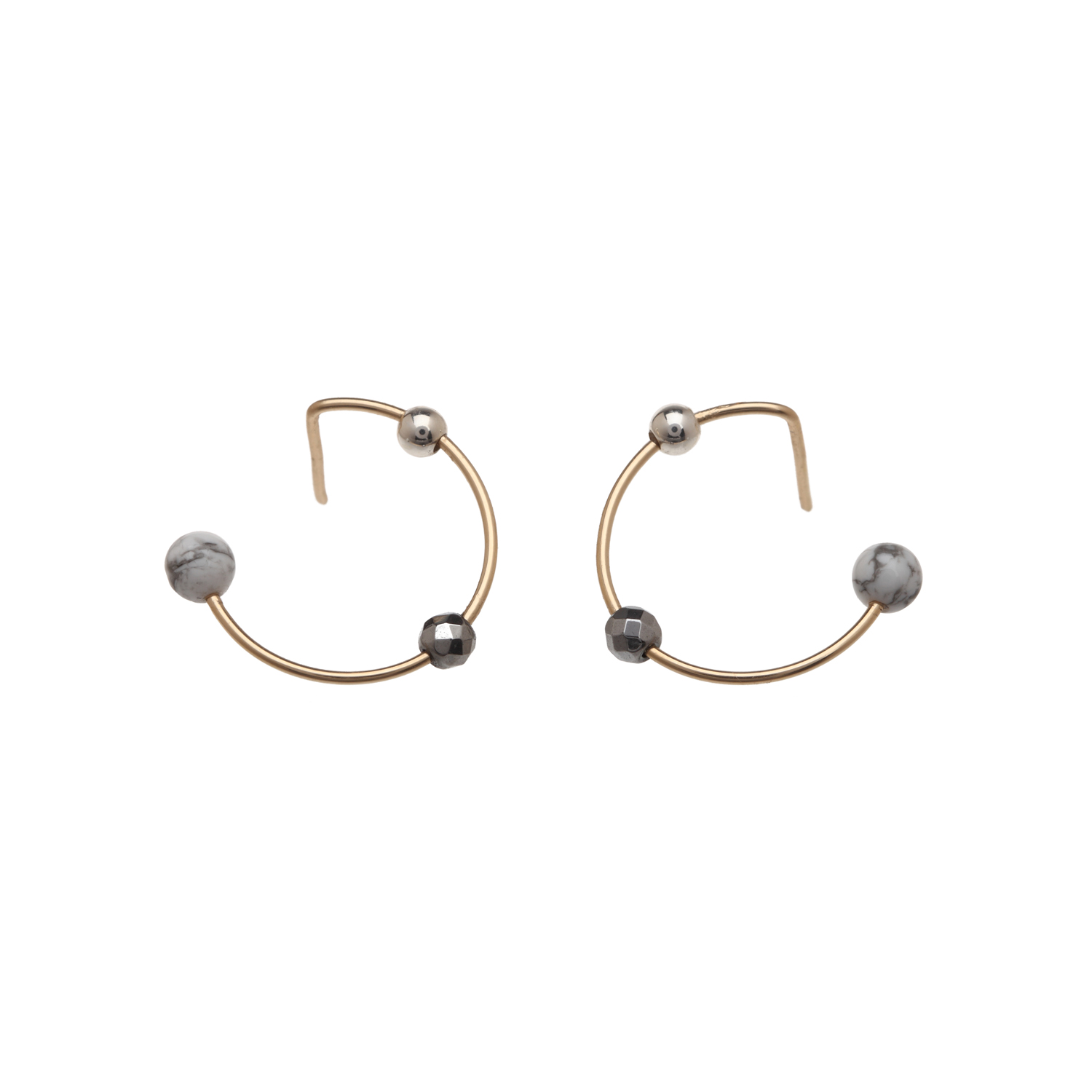 Dynasty Jewellery Gold Hoop Circle Studs with Howlite