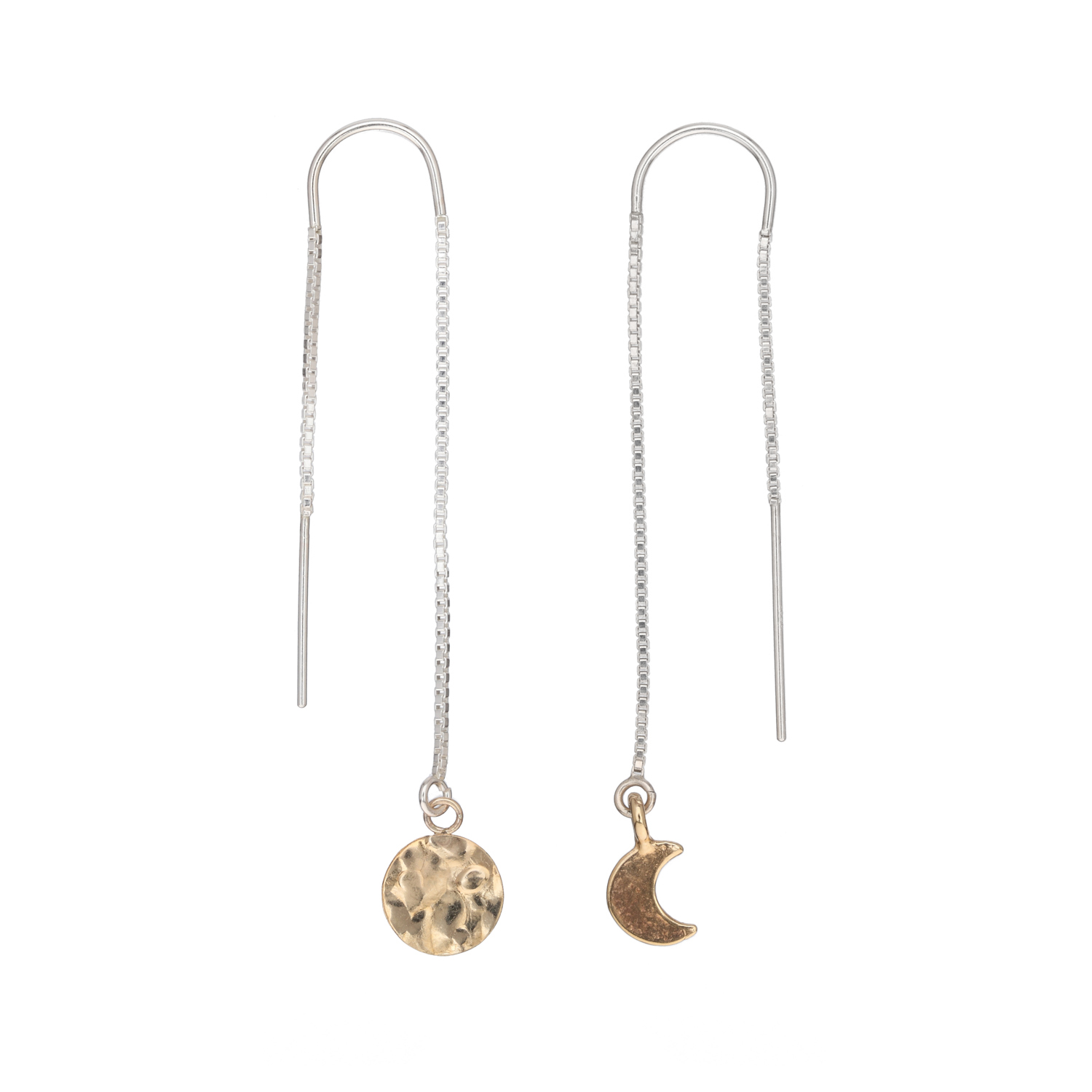 Dynasty Jewellery Sun + Moon Silver Chain Threader Earrings