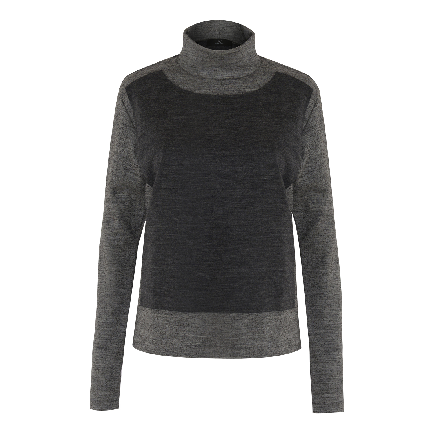 AV London Grey Two Tone Polo Neck Jumper