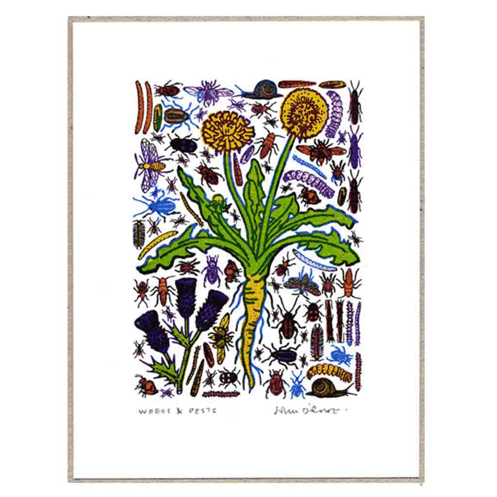 John Dilnot Yellow Weeds & Pests Mini Print