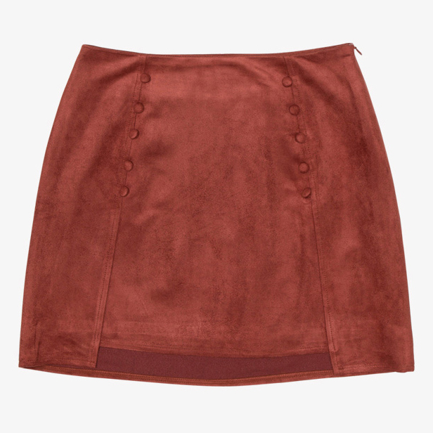 Among Buttoned Suedette Rust Mini Skirt