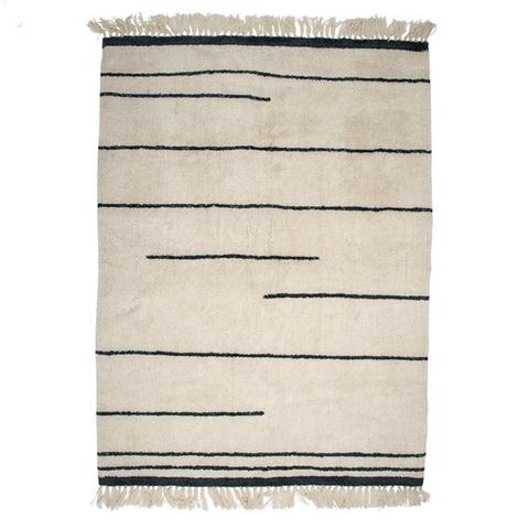 Mink Interiors Berber Style Wool Rug - White with Grey Stripe & Tassel Detailing (as seen in Living Etc magazine)