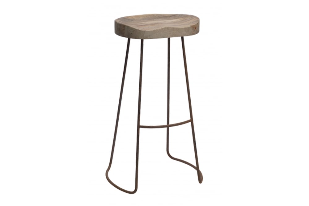 Nkuku Mango Wood And Rust Loko Stool  