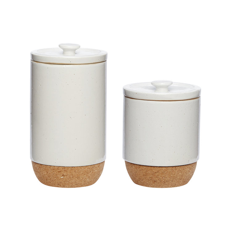 Trouva: Hubsch Set of Two Ceramic and Cork Storage Jars