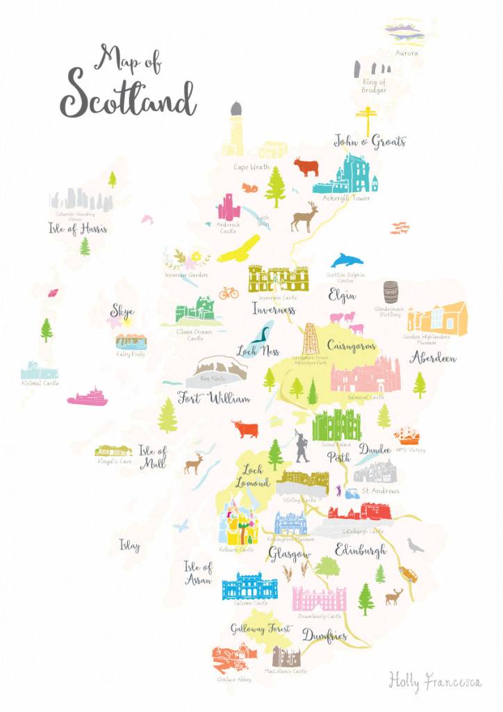 Holly Francesca Map Of Scotland A3 Print