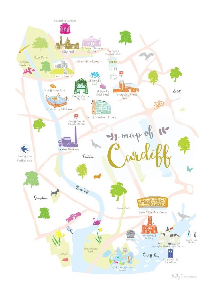 Holly Francesca Map Of Cardiff A3 Print