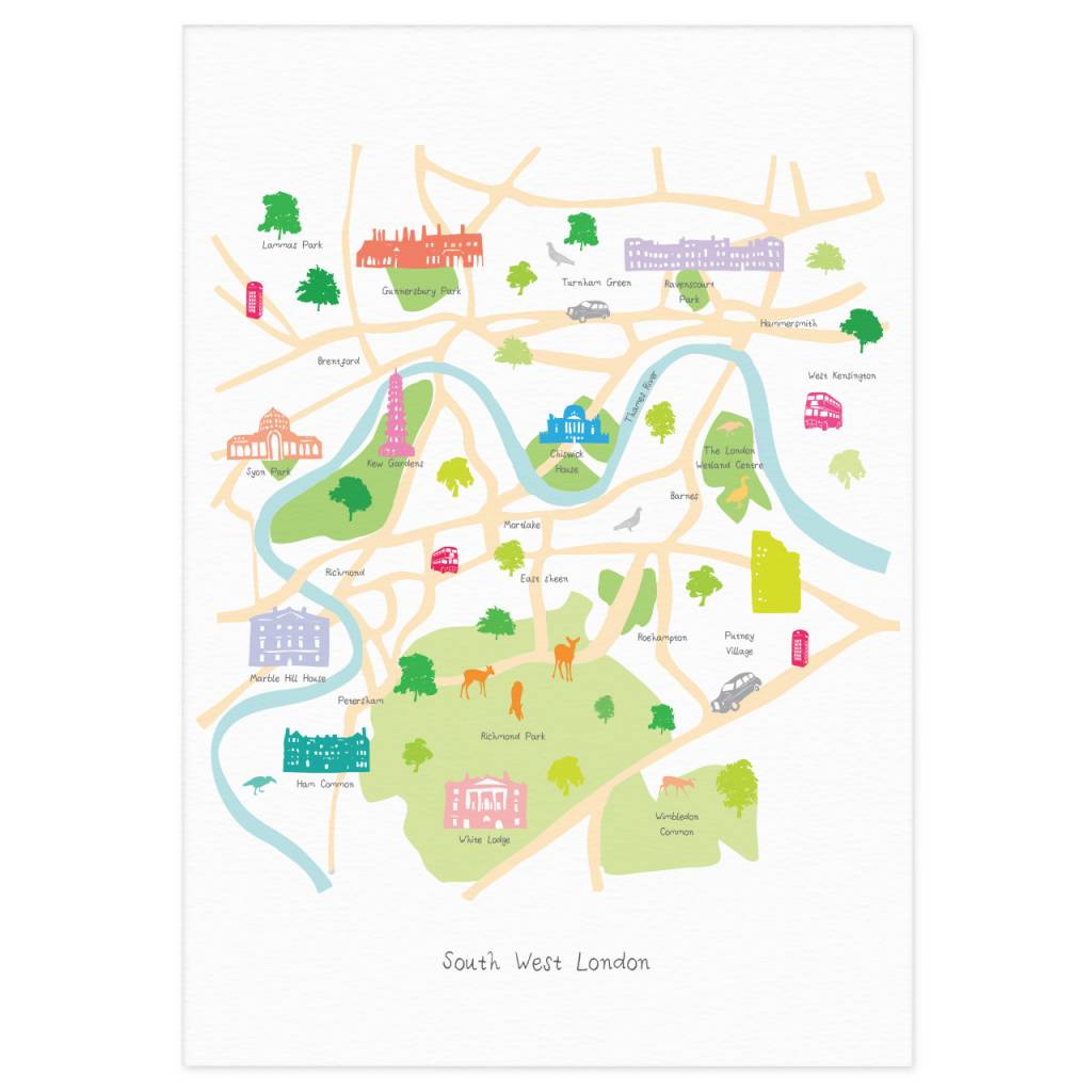 Holly Francesca Map Of Southwest London A3 Print