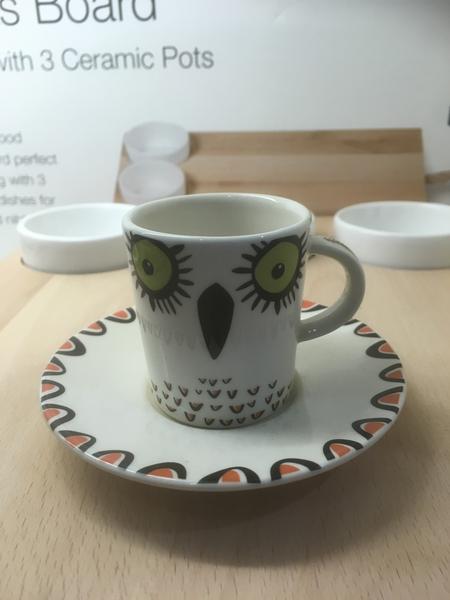 hannah-turner-green-and-orange-owl-espresso-cup-saucer