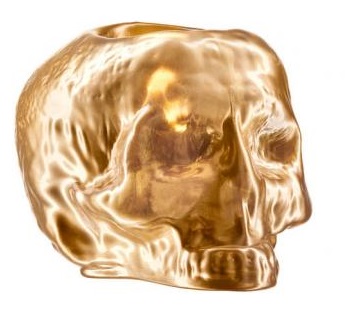 Kosta Boda  Gold Metallic Skull Votive Candle Holder  