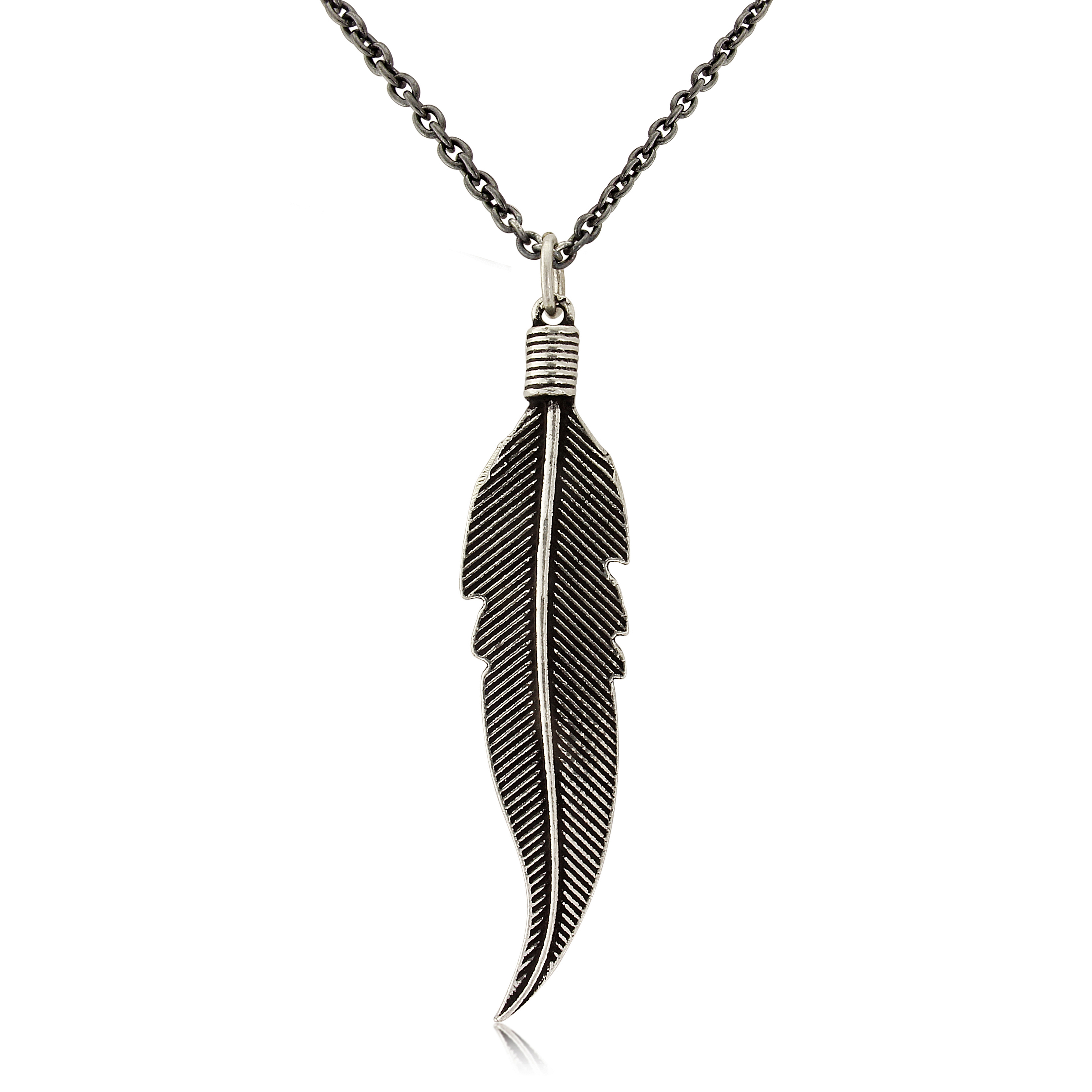 CollardManson Large Silver Feather Necklace