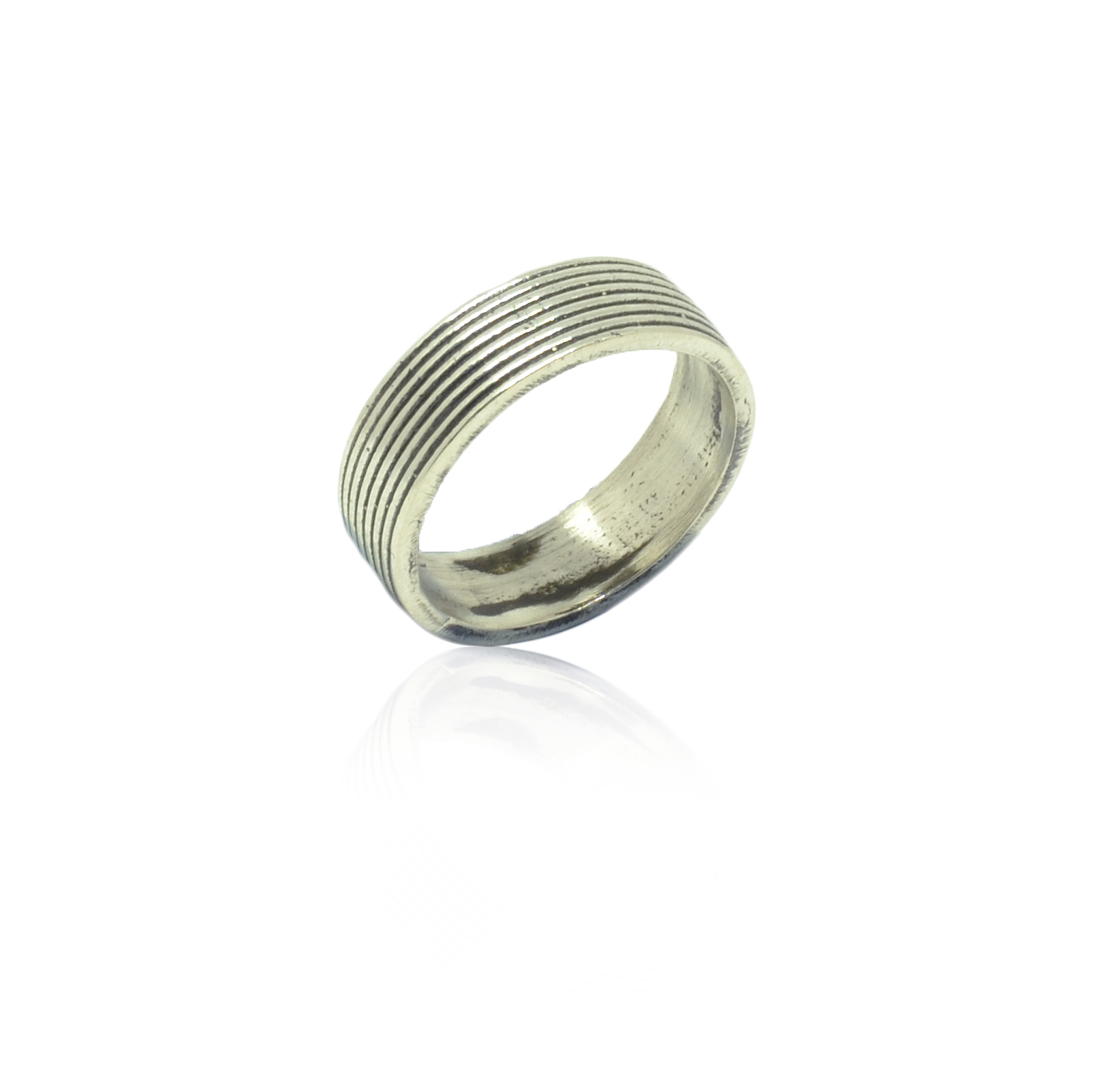 Window Dressing The Soul Solid Oxidised Silver Ribbed Band Ring